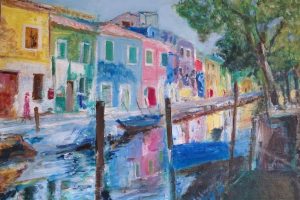 Huile diluable à l'eau - Village et son canal